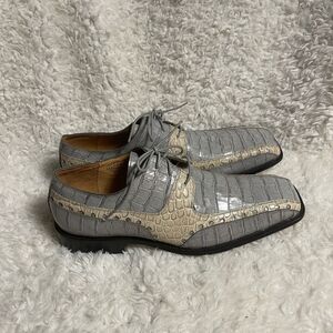 Moretti leather light gray and beige patent shoes square toe gently used SZ13